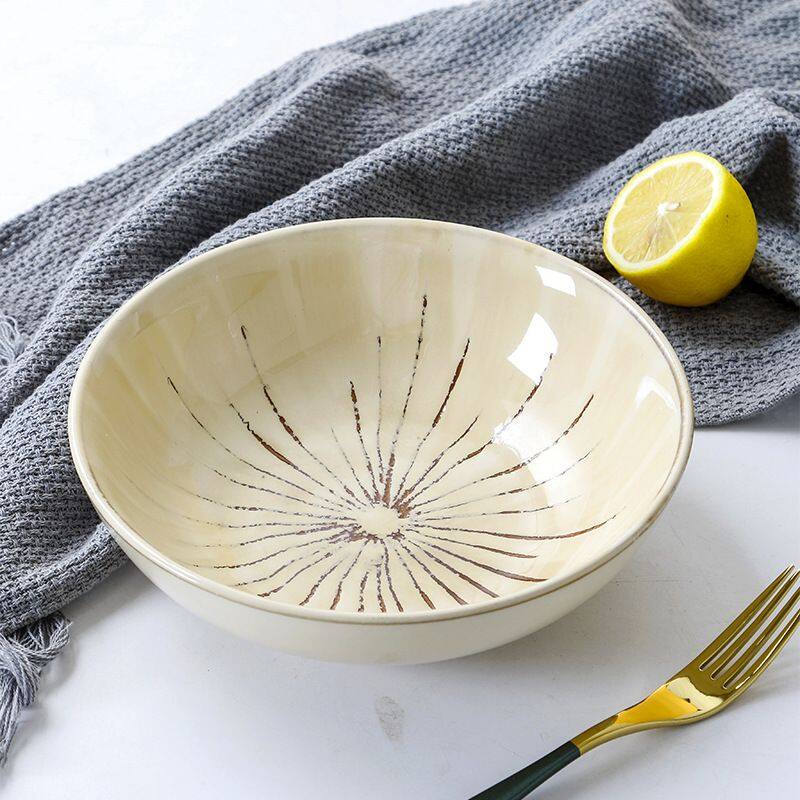 Omk Nhật Bản phong cách cổ điển đồ đá 8 inch bát đựng sa lát 850ml nhà Bộ đồ ăn bằng gốm thiết lập