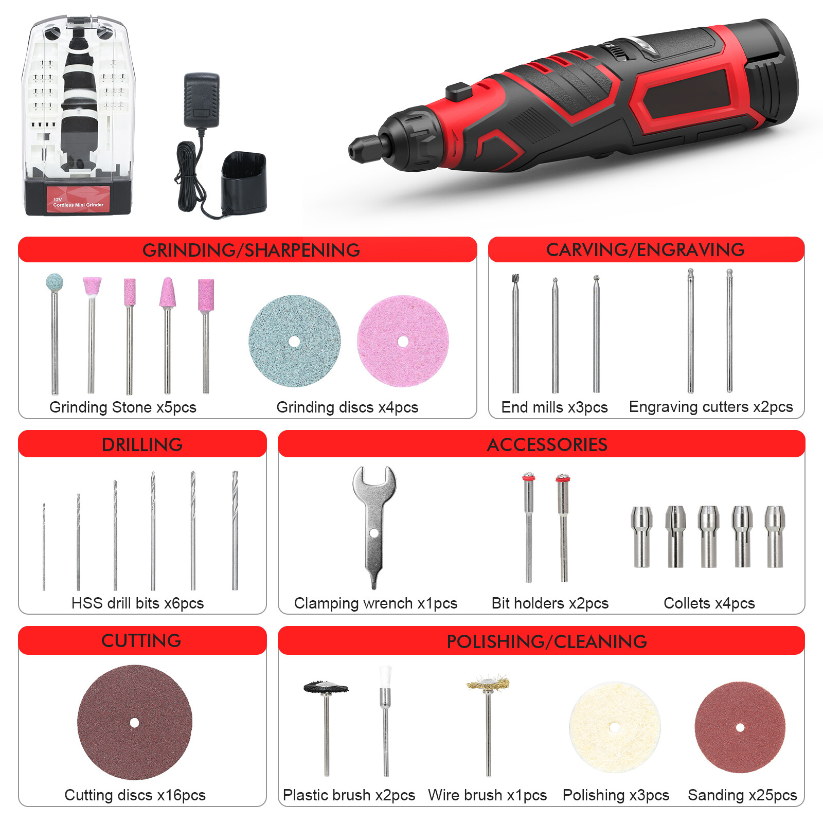 Meterk 12V Cordless Rotary Tool Kit with 2.0Ah Li-ion Battery