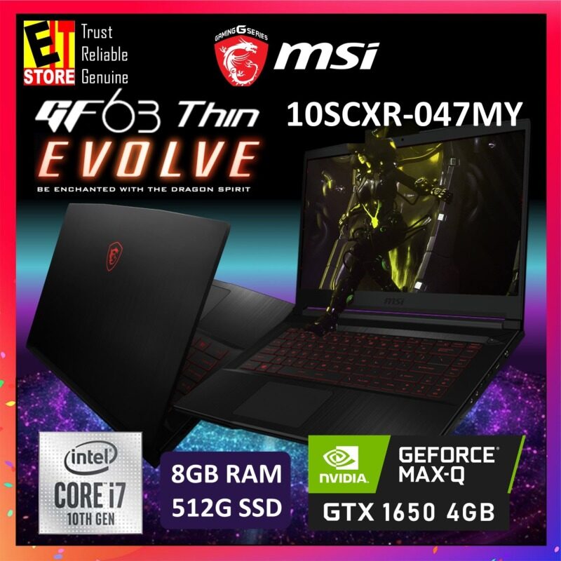 MSI GF63 THIN 10SCXR-047MY GAMING LAPTOP -BLACK (I7-10750H+HM470/8GB/512G SSD/15.6FHD/4GB GTX1650 MAXQ/W10/2YRS) + BACKPACK Malaysia