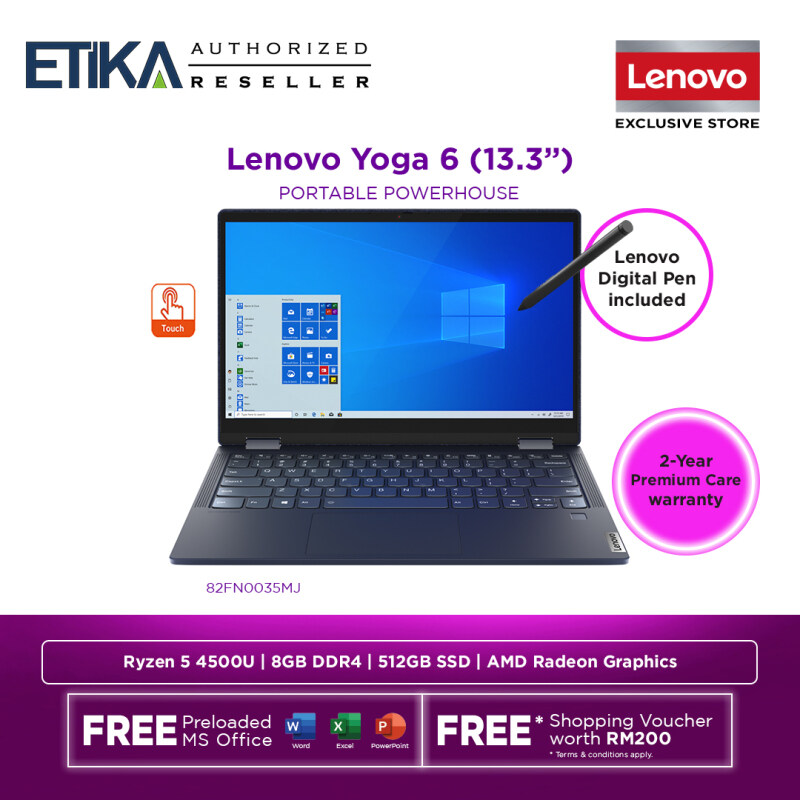 Lenovo Yoga 6 13ARE05 82FN0035MJ Laptop 13.3 | AMD Ryzen 5 4500U | 8GB | 512GB SSD | AMD Integrated Radeon Graphics | W10+H&S | Abyss Blue Malaysia