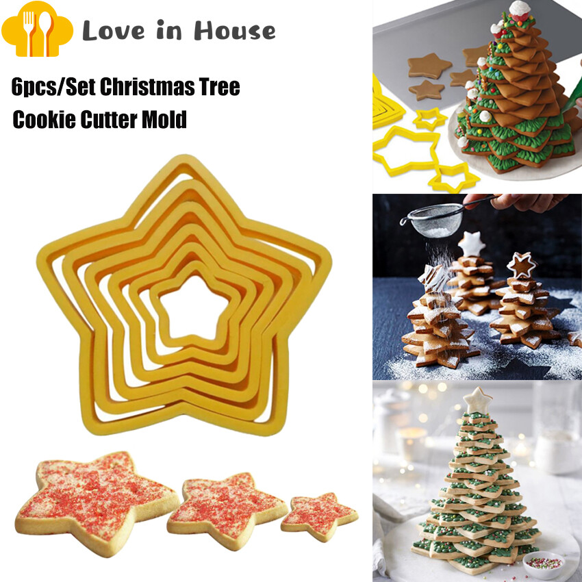 6 Cái/bộ Khuôn Cắt Bánh Quy Cây Thông Giáng Sinh Khuôn Cắt Bánh Quy Hình Ngôi Sao Năm Cánh Dụng Cụ Trang Trí Bánh 3D Khuôn Nướng Bánh