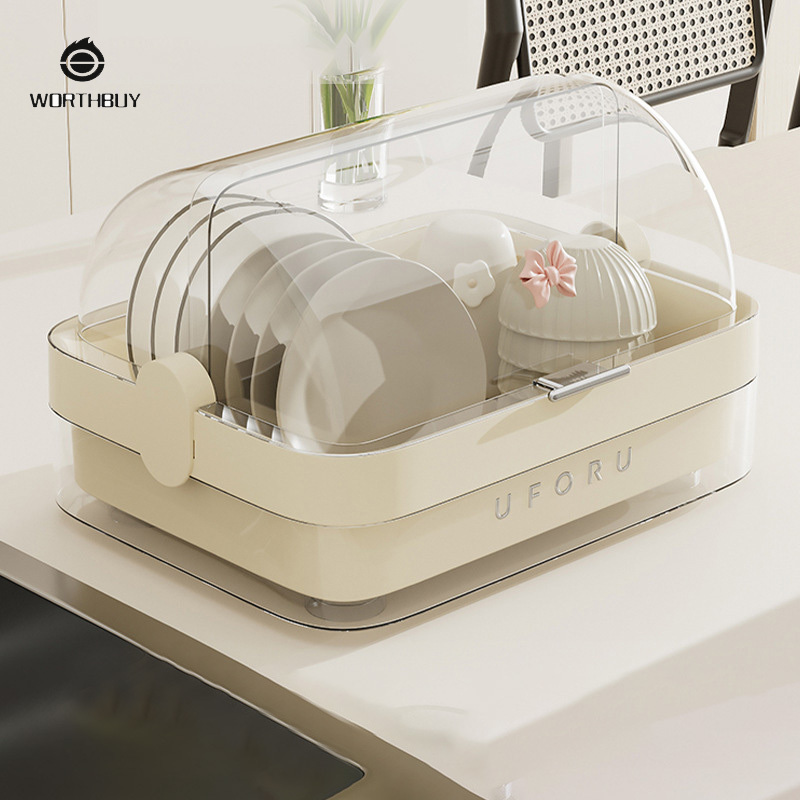 Household multi-functional drain bowl rack Large capacity kitchen bowl storage rack with cover dust-proof plastic drain rack
