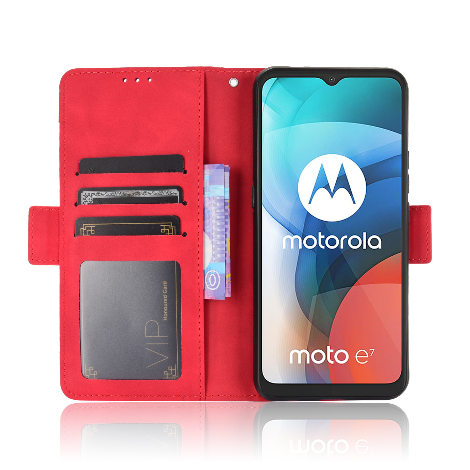 Luxus Geldbörsen-Hülle Aus PU-Leder Für Motorola Moto E7 - Mit Magnetverschluss, Kartenfach & Ständer