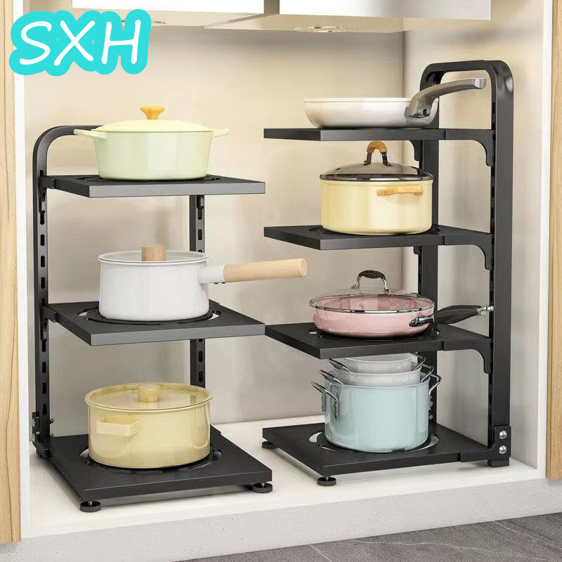 SXH Kitchen Pot Rack Rack New Multi-Layer Adjustable Sink Cabinet Inner Corner Countertop Dish Storage Rack Kitchen Organizers