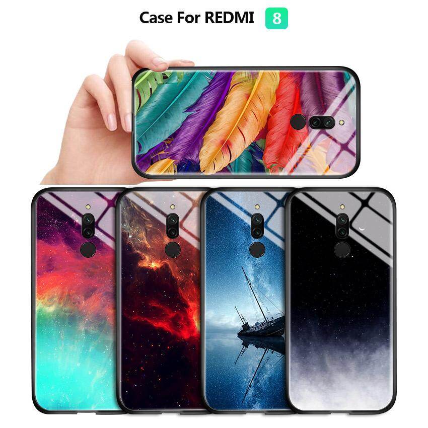 Honinga, Dành Cho Xiaomi Redmi 8 Ốp Lưng Vỏ Chuyển Màu Bầu Trời Không Gian Aurora Galaxy Space Starry Ốp Điện Thoại, Ốp Lưng Kính Cường Lực Chống Sốc