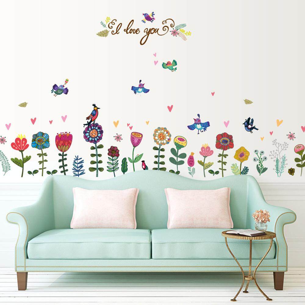 Flower Bird Glass Wall Decal Home Sticker Living Room Bedroom Kitchen Art Picture DIY PVC Murals Vinyl Paper House Decoration Wallpaper for Children Nursery Baby Teen Senior Adult