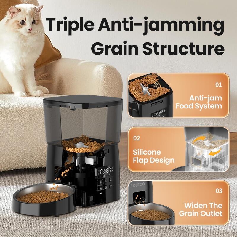ROJECO Automatic Cat Feeder Pet Smart Cat Food Kibble Dispenser Button