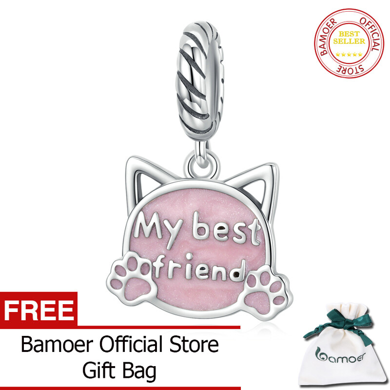 Bamoer 925 sterling silver pink kitty charm for bracelet women fashion jewelry bsc519