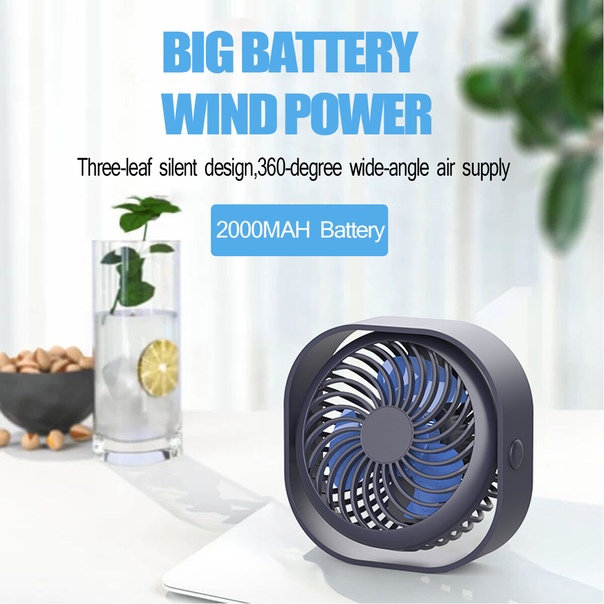 Chihen Small Fan USB Mini Portable Silent 3 Speed 120 /° Rotating Office Home Desk Fan Big Wind White Blue Pink Color : Yellow+Blue