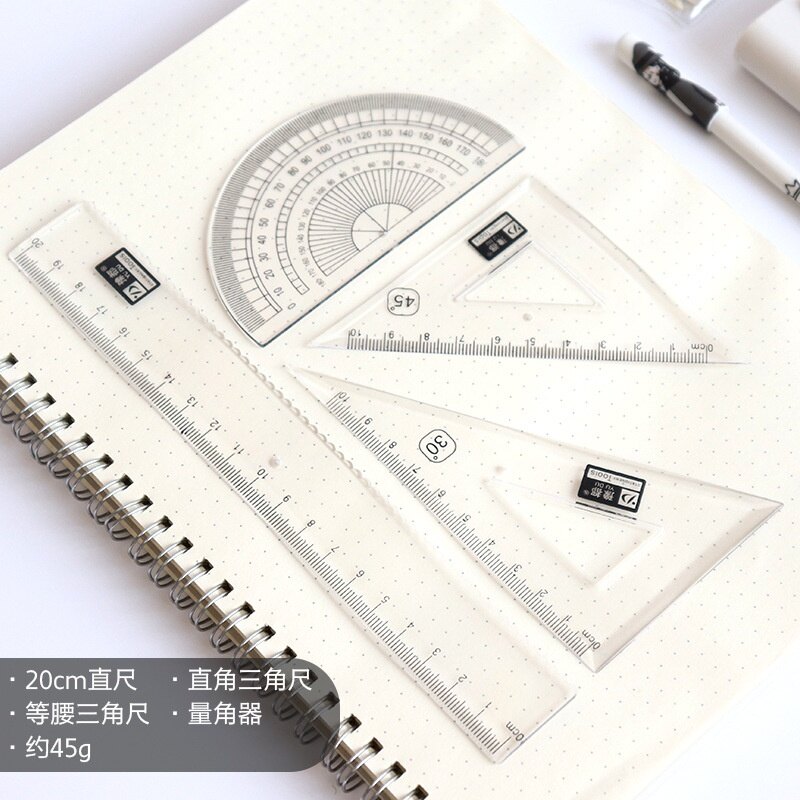 15cm / 20cm / 4pcs Set Plastic Transparent Ruler Protractor Triangle Ruler Measure Draw School Office Supplies Scale Ruler Stationery