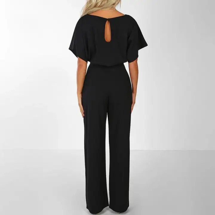 Womens Casual Wide Leg Jumpsuit Ladies Evening Party Long Playsuit Short Sleeve