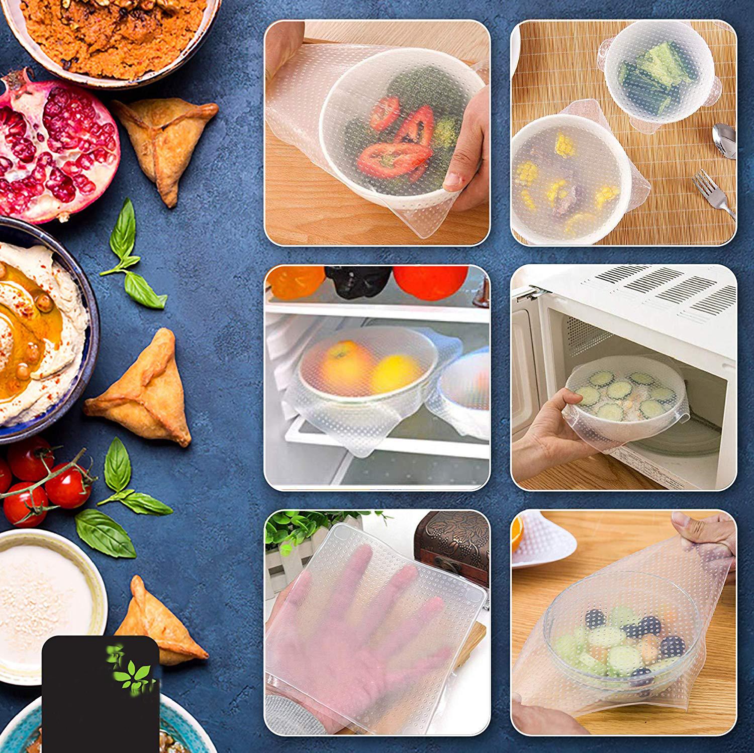 Silicone Food Wrap Replacement Cover for Tupperware, Bowls, Dishes and Plastic Container Reusable, Eco-Friendly Storage for Fruit, Fresh Produce Freezer and Microwave Safe Lids