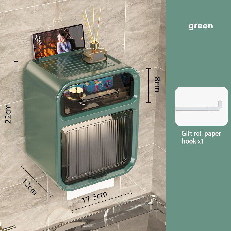 Toilet tissue box Perforation-free bathroom toilet wall storage paper box Multi-functional tissue box storage rack
