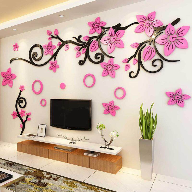 3D Hoa Arcylic Decal Dán Tường TRUYỀN HÌNH Nền Trang Trí Tường TỰ LÀM Nghệ Thuật Trang Trí Nhà Nhà Thời Trang Trang Trí Dán