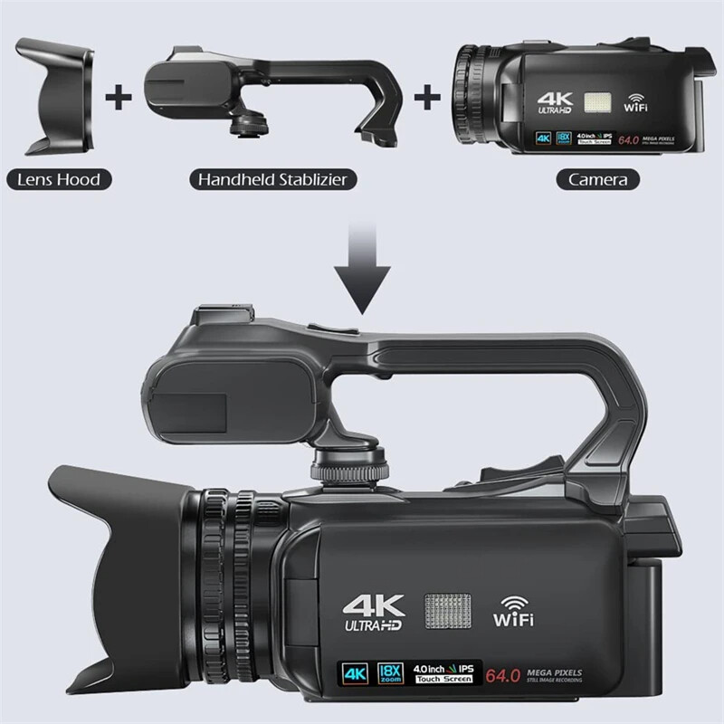 Ekleva Đầy Đủ 4K Máy Quay 64MP phát trực tiếp Chuyên Nghiệp máy quay video kỹ thuật số Streaming tự động lấy nét Nhiếp Ảnh Vlog Ghi 4 "Màn Hình Cảm Ứng