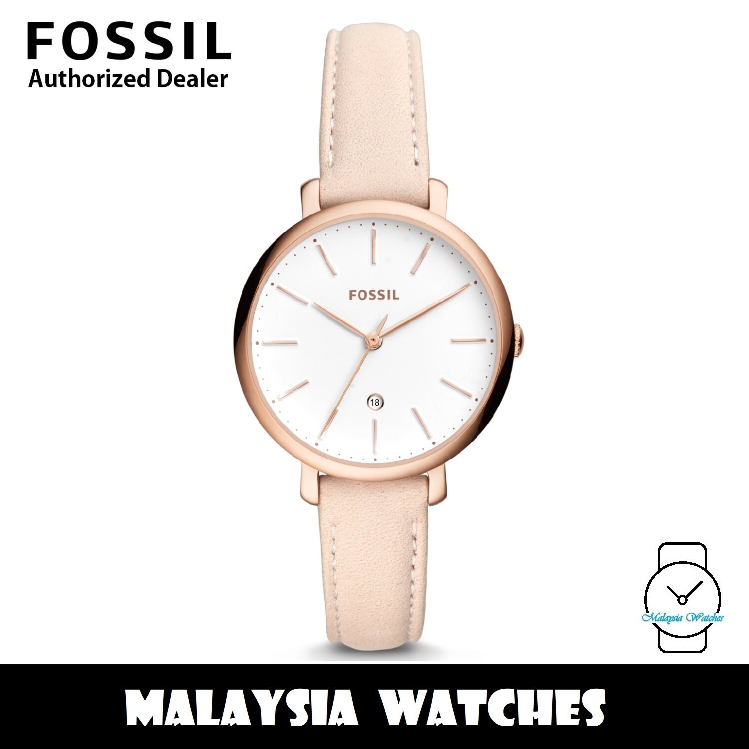 OFFICIAL WARRANTY Fossil Women ES4369 Jacqueline Three Hand Date Pastel Pink Leather Watch Lazada