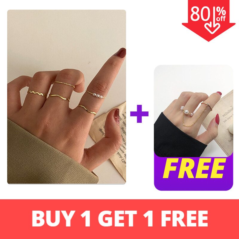 17KM Buy 1 Get 1 Free Butterfly Pearl Ring Set Simple Jewelry Women Fashion Accessories