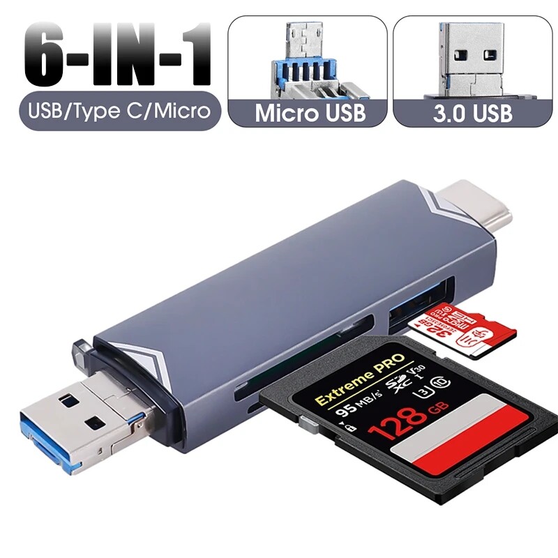 6 trong 1 OTG Loại C thẻ Micro SD Đầu đọc Loại C để USB Bộ chuyển đổi OTG USB 3.0 thẻ TF USB ổ đĩa flash Đầu đọc thẻ Loại C cho PC máy tính xách tay điện thoại di động