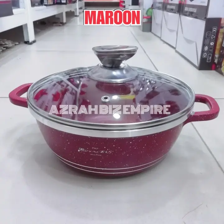 Hot 20cm 40cm Periuk Royal Italy Granite Pot Original Cookware Nonstick Cooking Pot With Full Glass