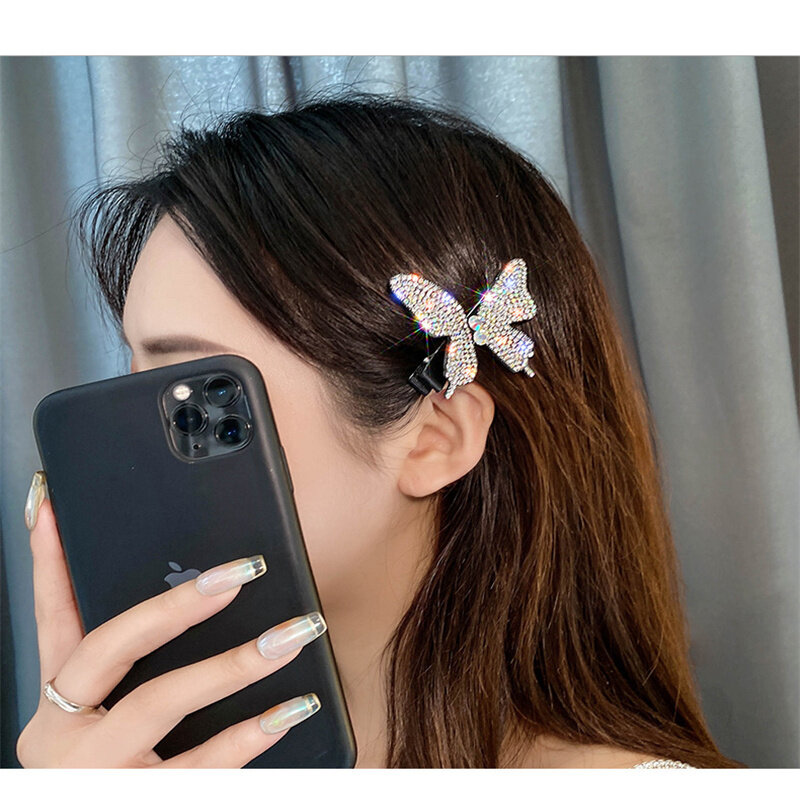 Kẹp Tóc Hình Bướm Đơn Giản Mới Kẹp Tóc Đính Đá Sáng Bóng Hàn Quốc Phụ Kiện Tóc Hình Mỏ Vịt Ngọt Ngào Cho Nữ Quà Tặng