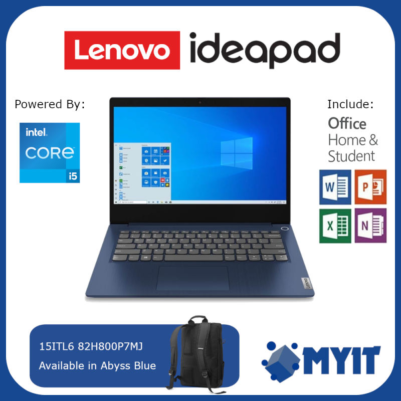 Lenovo Ideapad 3 Laptop 15ITL6 82H800P7MJ 15.6 inch FHD Intel Core i5-1135G7 8GB DDR4 RAM 512GB SSD Windows 10 Notebook OPI MS Office Home & Student with Bag (Abyss Blue)) Malaysia