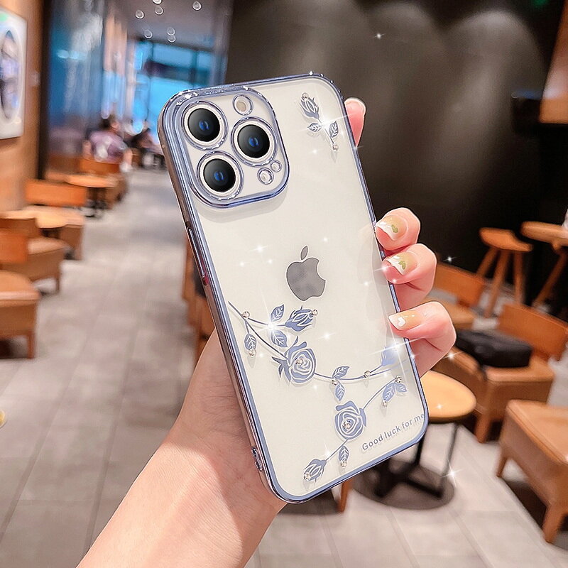 SNOOTORY Crystal Flower Phone Case For iPhone 13 Pro Max 12 Plating Silicone Soft Case Clear Camera Protective Case Cover for iPhone 11 12 Pro