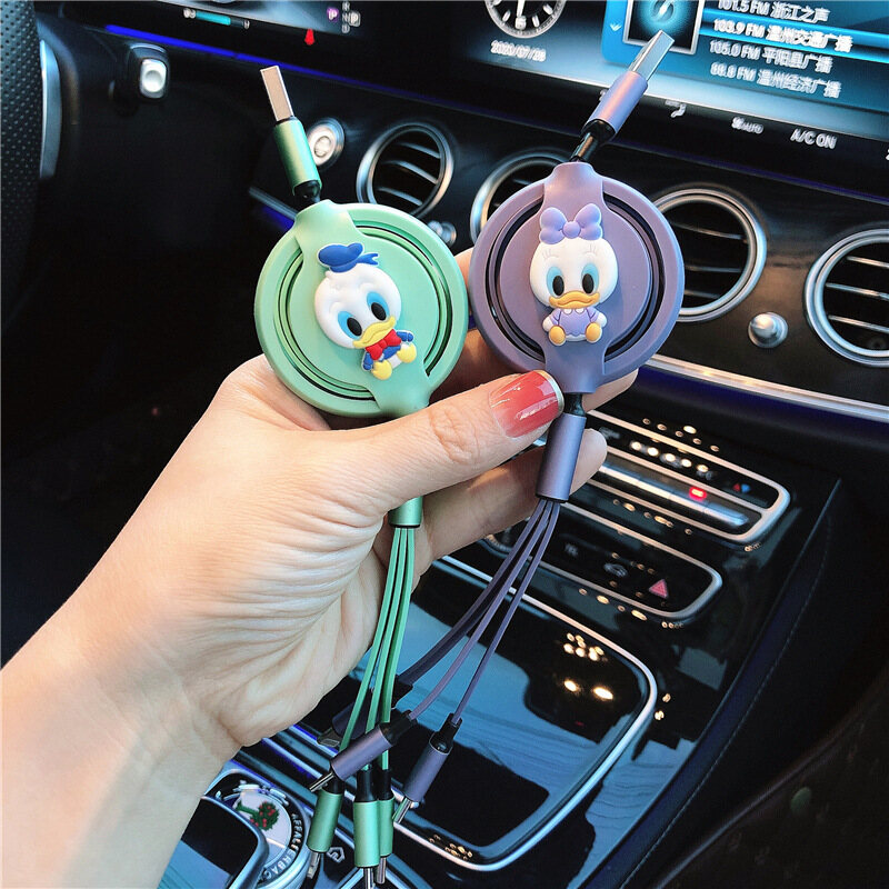 Multi-function Car Fast Charging Type-c Micro Apple Retractable Car Data Cable Charging Cable 1.2M Data Cable Three-in-one Charger