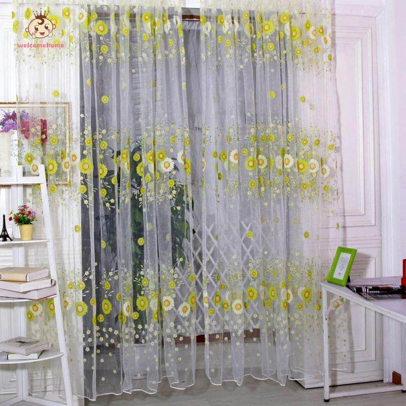 Welcomehome Rèm Vải Tuyn Hoa Hướng Dương Rèm Cửa Sổ Phong Cách Đồng Quê Để Trang Trí Phòng Ngủ