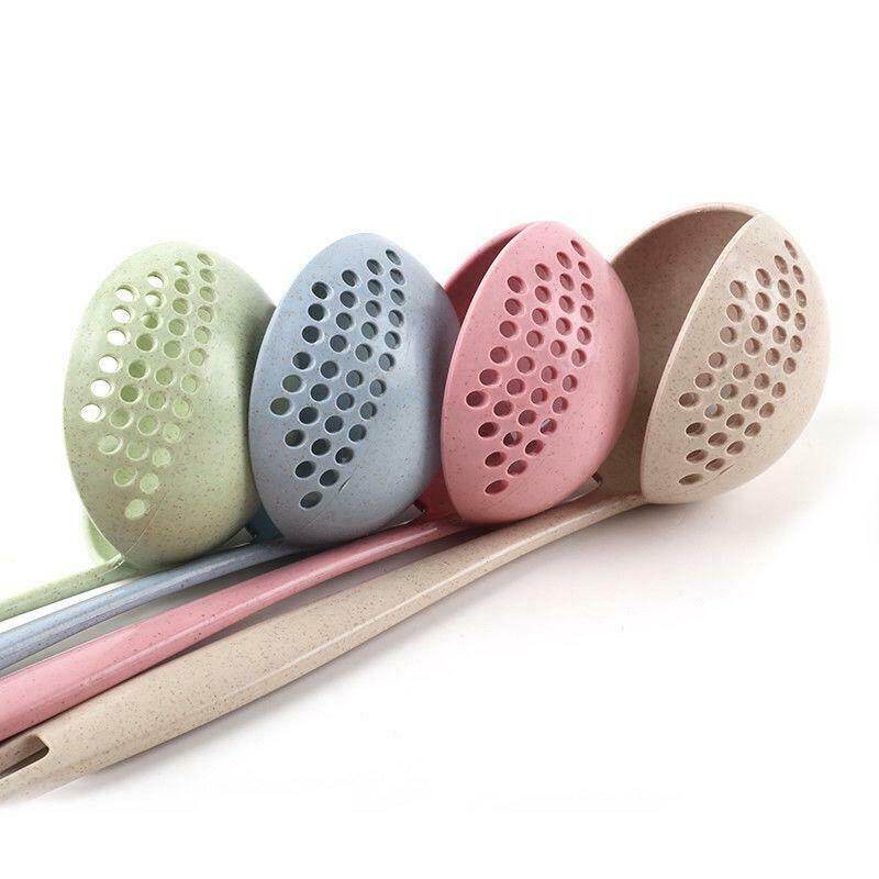 2 in 1 Wheat Straw Soup Spoon Ladle Filter Solid Color Kitchen Colander Spoon Long Handle Oat Filter Spoons Home Cooking Tools Kitchen Accessories