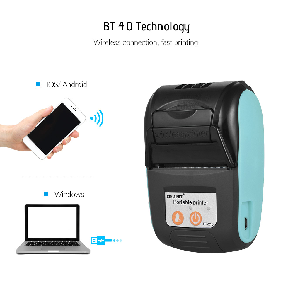 (Free 10 x Paper Rolls,58mm)GOOJPRT PT-210 Portable Thermal Printer Handheld 58mm Receipt Printer for Retail Stores Restaurants Factories Logistics, 10 Paper Rolls