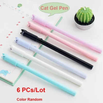 6pcs/set Cute Cat Gel Pen Black Ink Pens Kawaii Stationery School Office Supply