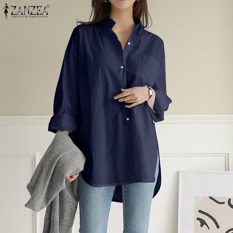 ZANZEA Women Blouse Long Sleeve Button Cotton Casual Loose Basic Tops Shirt Ladies