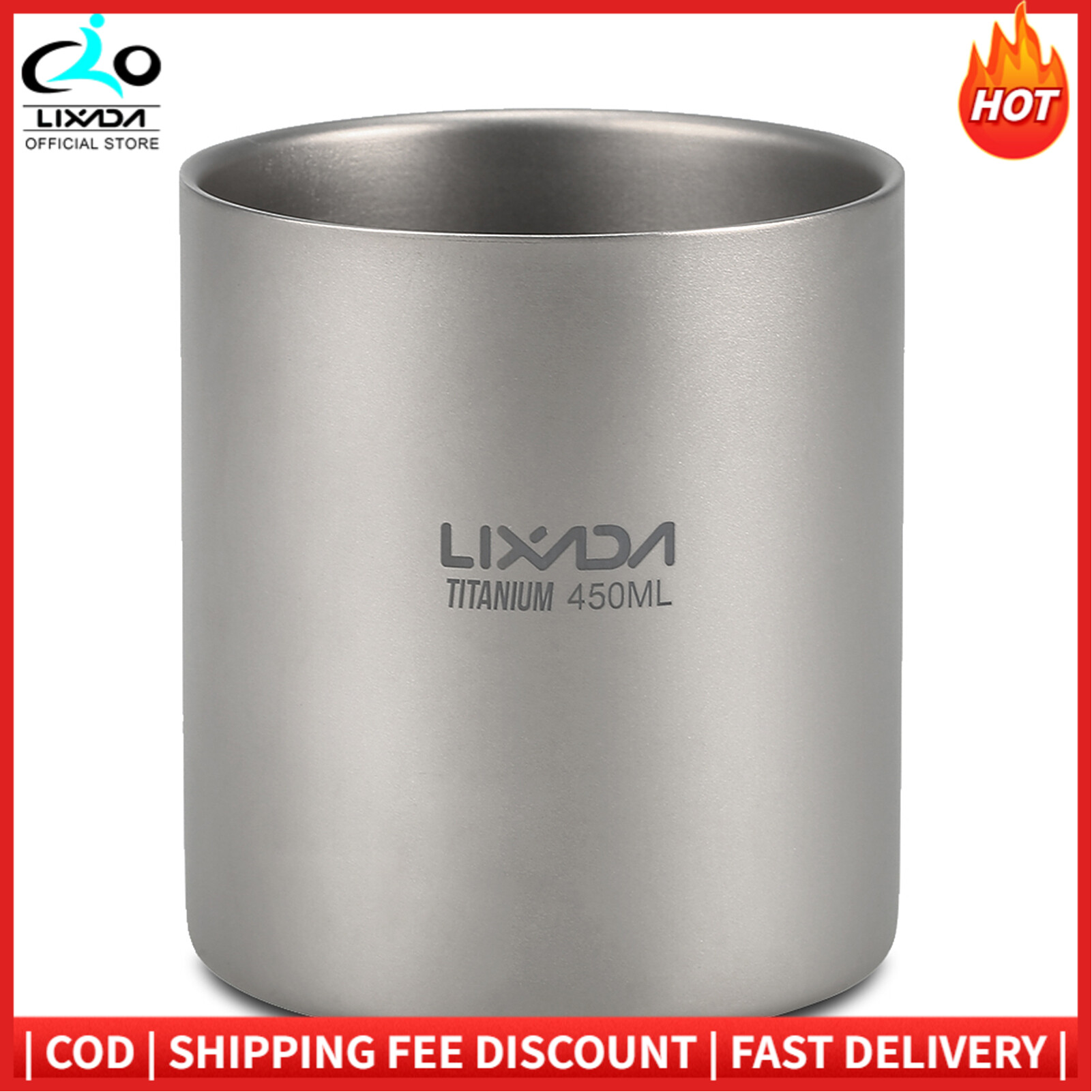 Lixada 450ml Titanium Double Wall Insulated Water Cup Home Outdoor Camping Hiking Picnic Tea Cup Coffee Mug