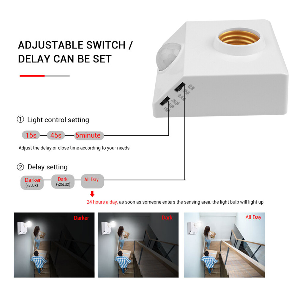 E27 Body Motion Sensor Automatic Lamp Holder Light Base Infrared Switch Holder AC 110V 220V