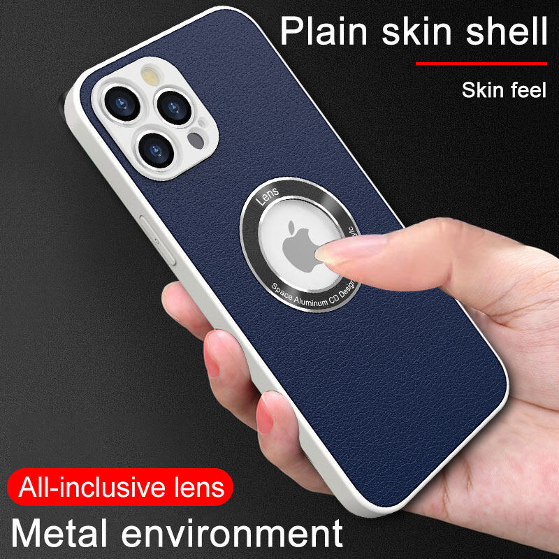 Luxury Solid Color PU Leather Logo Hole Phone Case For iPhone 13 11 Pro 12 Pro Max XR X 7 8 Plus 13 Pro Max Slim Soft Back Cover