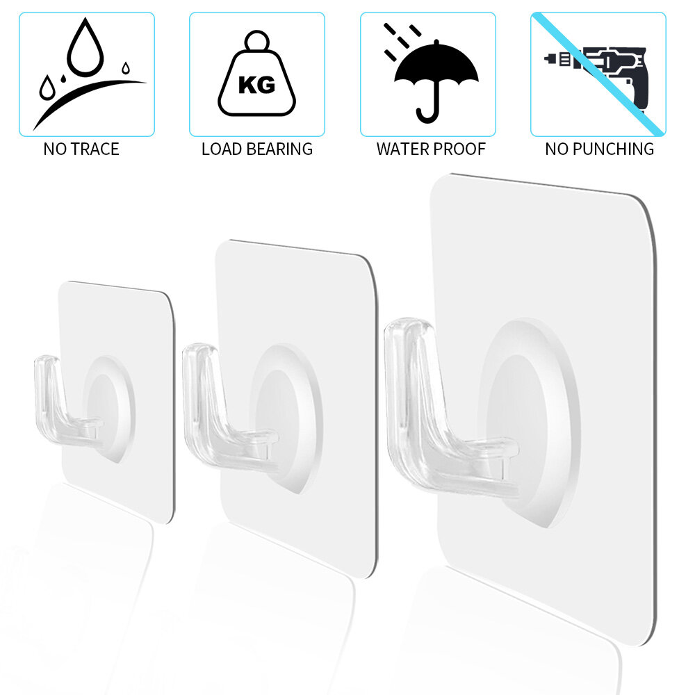 Transparent Thickened Hook Seamless Adhesive Hook High Load-bearing Wall Mount Strong Hook Kitchen Bathroom Non-punching Towel Rack
