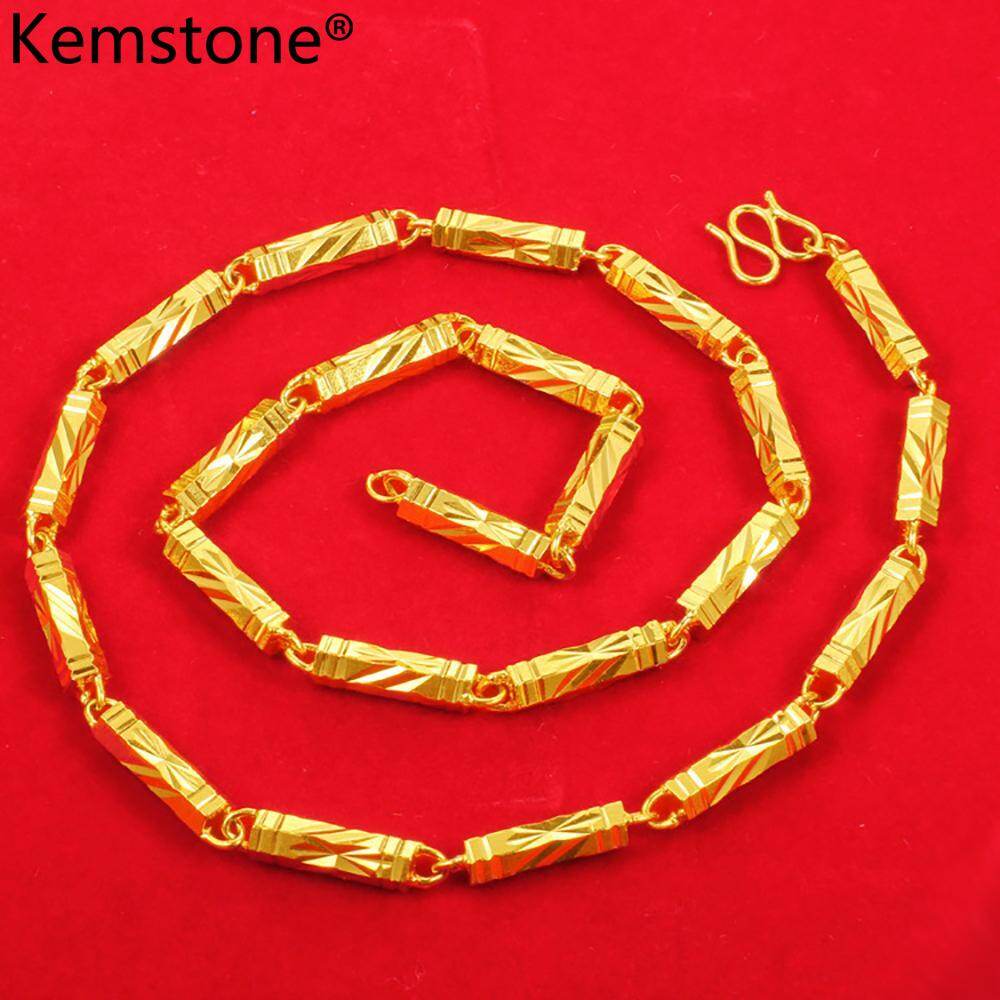 Kemstone 24K Alluvial Gold Plated Hexagon Necklace Chain For Men 6MM/7MM