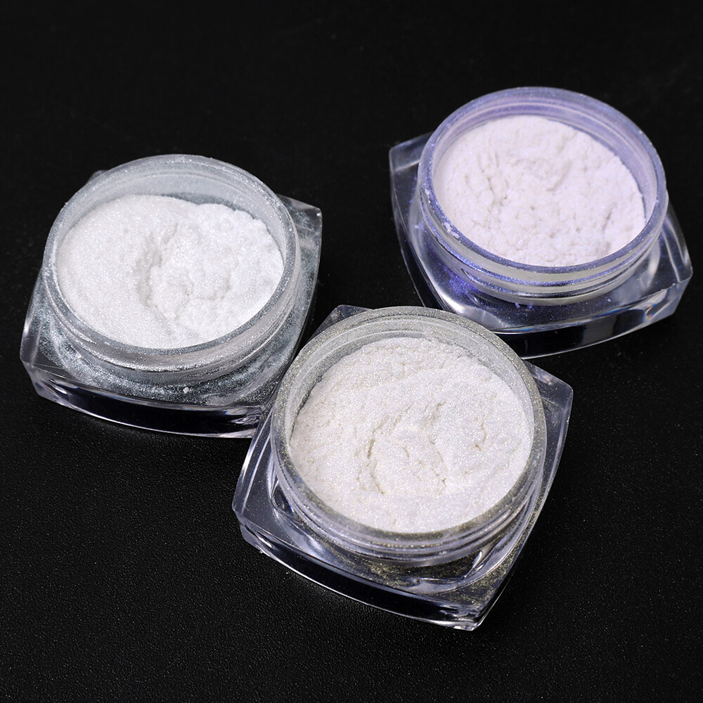 3 Color Glossy White Yellow Blue Fine Pearl Powder with Strong Pearly Luster Nail Art Dust Decor Manicure Tool
