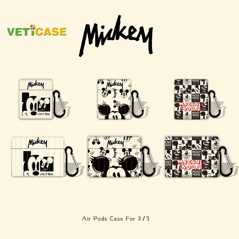 Old Fasshion Cute Mic key Earphone Case for Apple AirPods Pro AirPods 1 2 3 Silicone Soft Cover Headphone Air Pods Casing Pouch Protective AirPod Accessories Black White