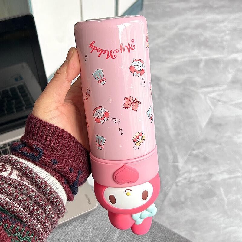 Trotinic✨Hàng sẵn có✨350ml Sanrio 316 Bình giữ nhiệt bằng thép không gỉ cốc dễ thương kuromi Melody cinnamorol chai nước có búp bê cầm tay Quà Tặng chống Thảm trượt cho trẻ em
