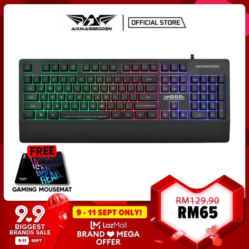 Armaggeddon AK666x Kalashnikov Spill Proof Backlit Membrane Gaming Keyboard with Palm Rest Design | Free Limited Edition MouseMat Malaysia
