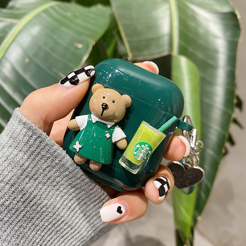 Coffee bear suitable for airpod3 protective cover airpodpro protective shell Apple wireless bluetooth headset cover 2 second-generation soft shell third-generation cartoon cute wind love avocado pendant