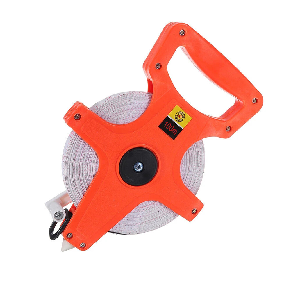 100m Open Reel Retractable Fiberglass Tape Measure Metric Measuring Ruler