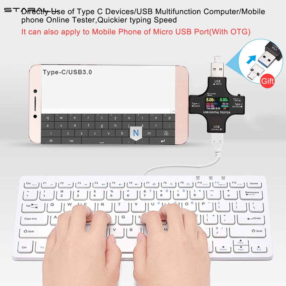 StarALL Máy Đo USB Loại C Đa Năng Máy Kiểm Tra Đồng Hồ Vạn Năng Kỹ Thuật Số LCD Dòng Điện Áp