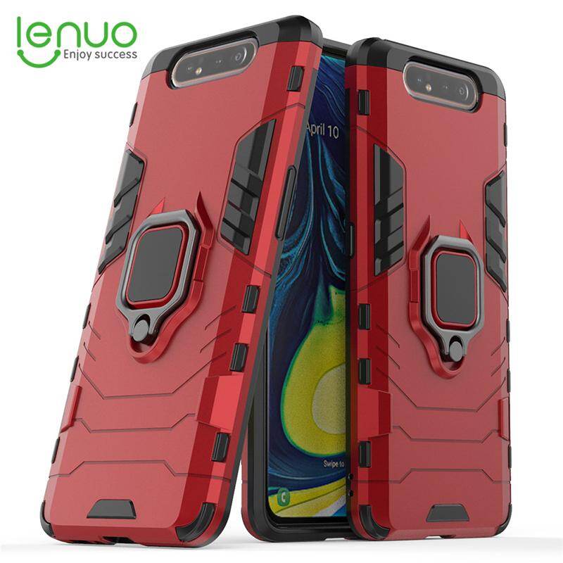 Lenuo for Samsung Galaxy A80 and A90 Case - Silicone TPU and Hard PC Dual Layer Heavy Duty Shockproof Metal Ring Holder Cover Phone Casing