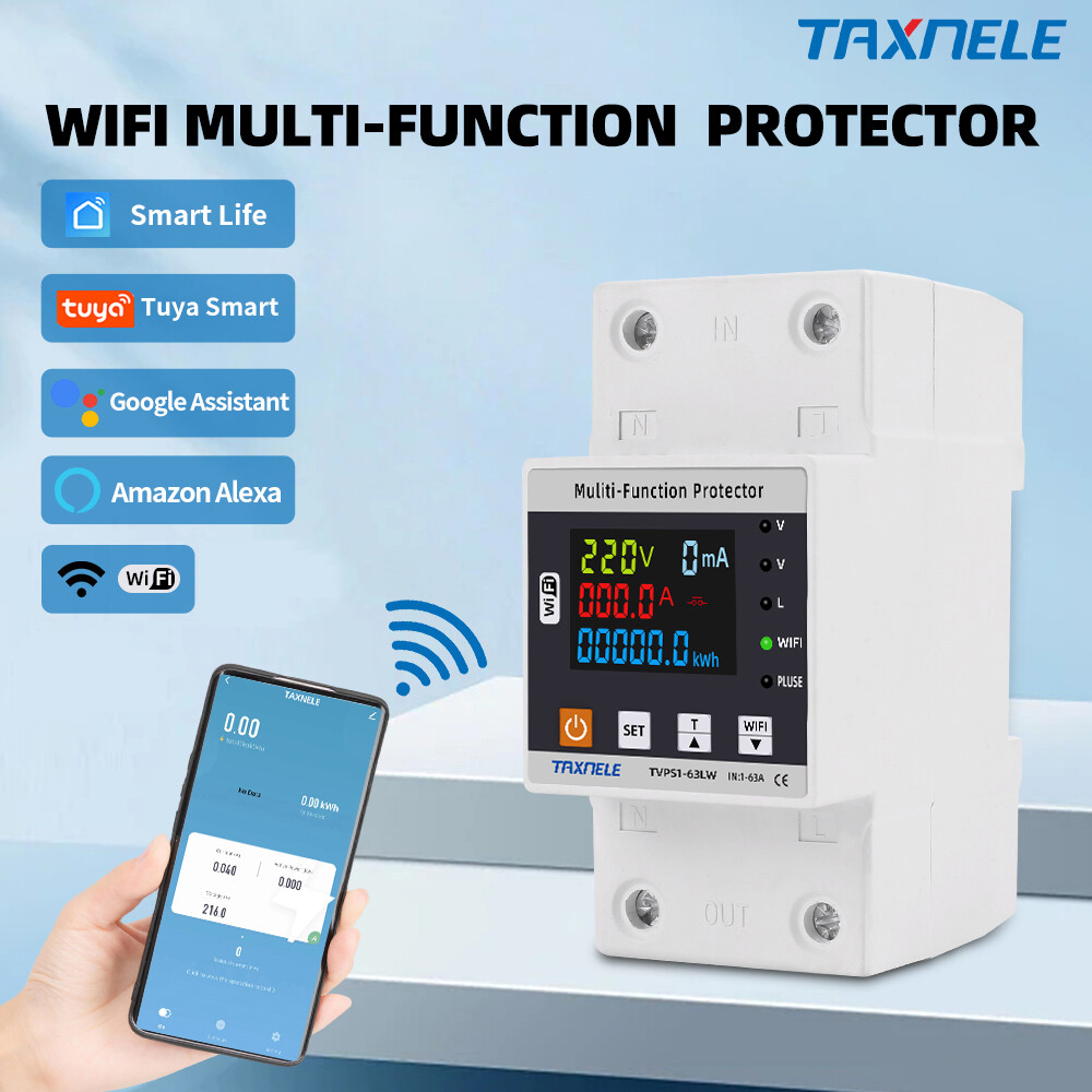 WIFI Smart Switch TUYA Energy Meter Kwh Metering 63A Circuit Breaker Timer with voltage current and leakage protection
