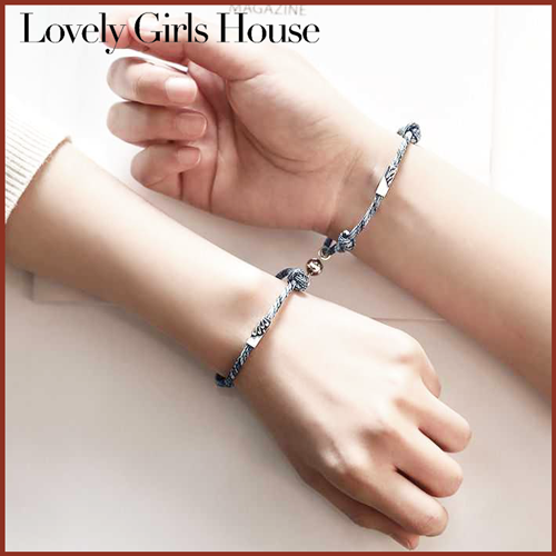【♡Lovely girls house♡】2 Pieces Couple Bracelet Friendship Rope Braided Distance Magnetic Couple Bangle Jewelry Lover Kit