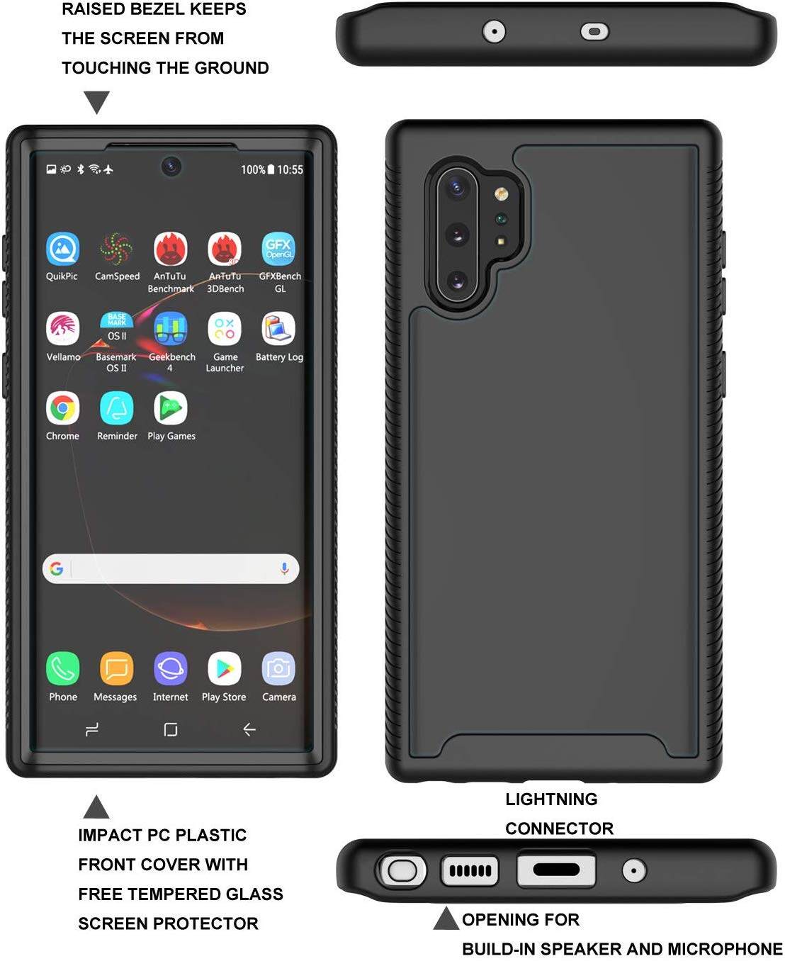 Samsung Note 10 Plus Case,Galaxy Note 10 Case [Tempered Glass Screen Protector] Hybrid Transparent Clear Back TPU Bumper Armor Rugged Shockproof Case for Samsung Galaxy Note 10+/Note10