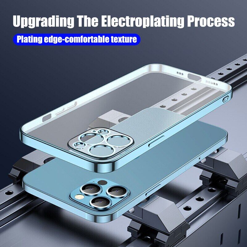 Luxury Plating Square Frame Matte Soft Silicone Case for IPhone 13 12 11 14 Pro Max Case Transparent Cover for IPhone 11 12 13 14 Case