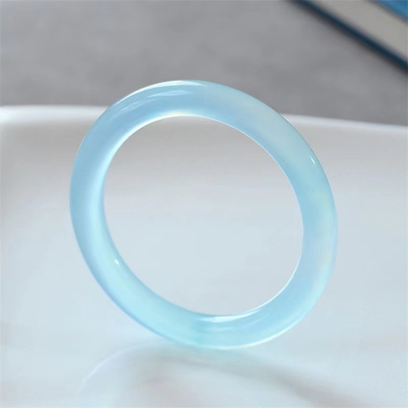 Natural Ice Sky Blue Agate First Thick Round Bar Bangle Light Blue Chalcedony Agate Bracelet Fat Round Bar